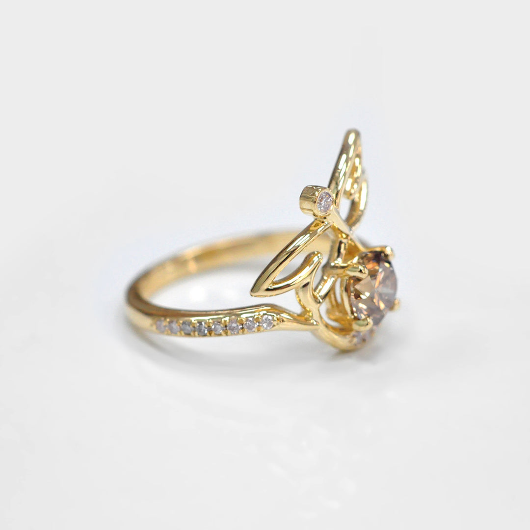14K Yellow Gold Dragon Fly Ring with Diamonds