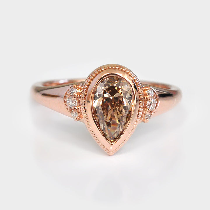 14k Rose Gold Pear Shape Engagement Diamonds Ring