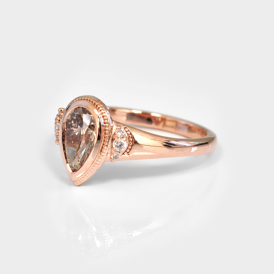 14k Rose Gold Pear Shape Engagement Diamonds Ring