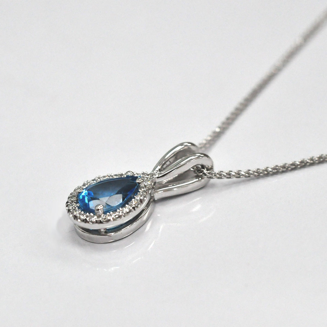 Pear Shape Blue Topaz and Diamonds Pendant