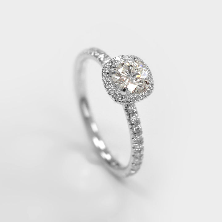 White Round Diamond Halo Ring in 14K White Gold