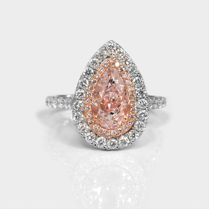 Pear Shape Fancy Pink Diamond Double Halo Ring