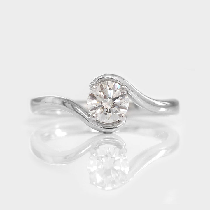 White Diamond twist style Solitaire Ring in White Gold