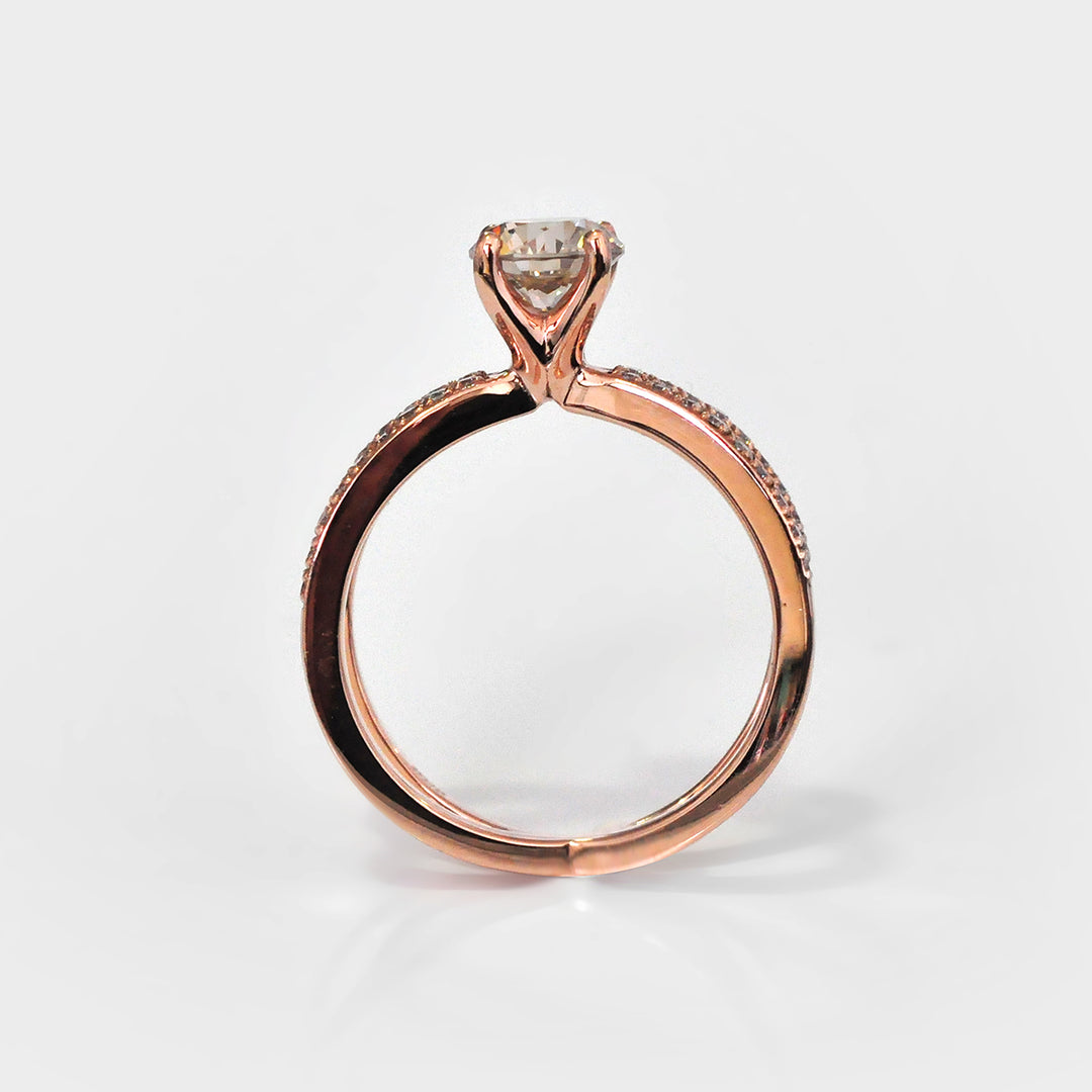 Round Diamond X shank Ring in Rose Gold