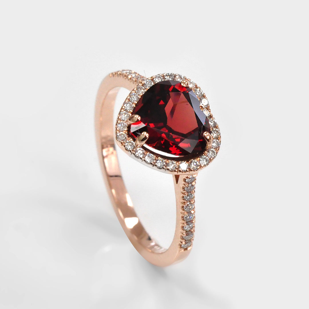 Heart Shape Garnet &amp; Diamonds Halo Ring