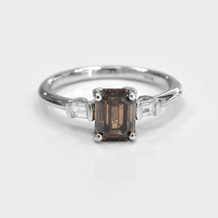 Classic 3 Stones Emerald Cut &amp; Baguettes Engagement Ring