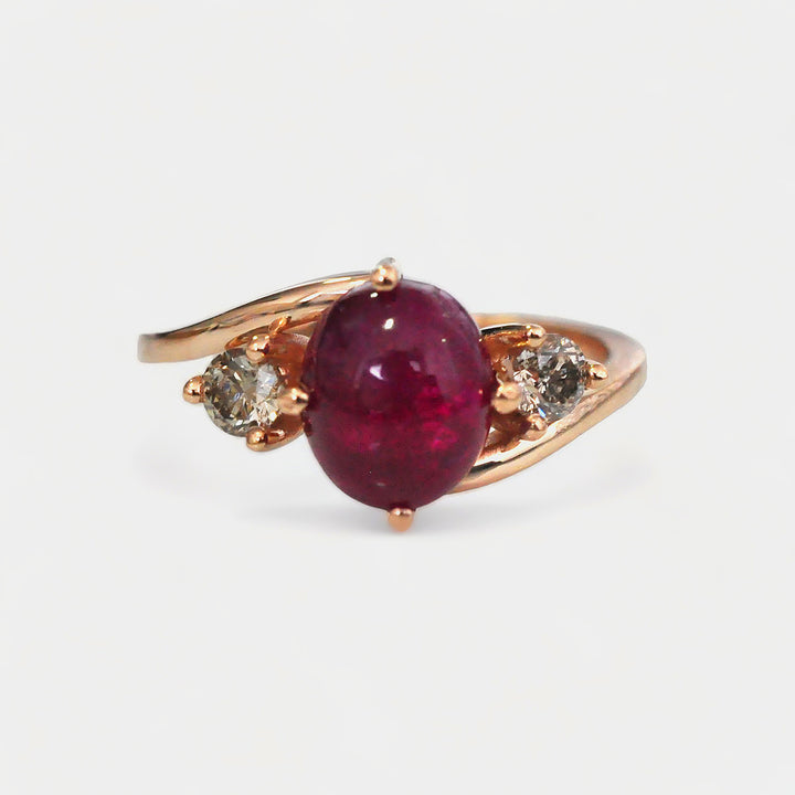 Cabochon Ruby and Side Diamonds Ring in Rose Gold