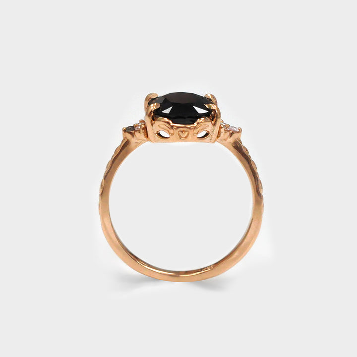 Black Sapphire and Six Side Diamonds Ring