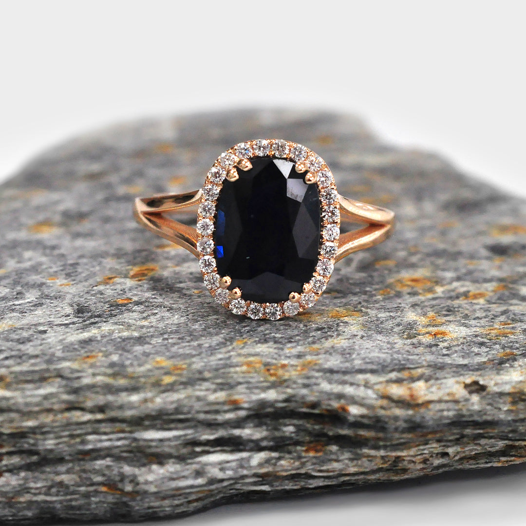 Black Sapphire Halo Diamonds Ring
