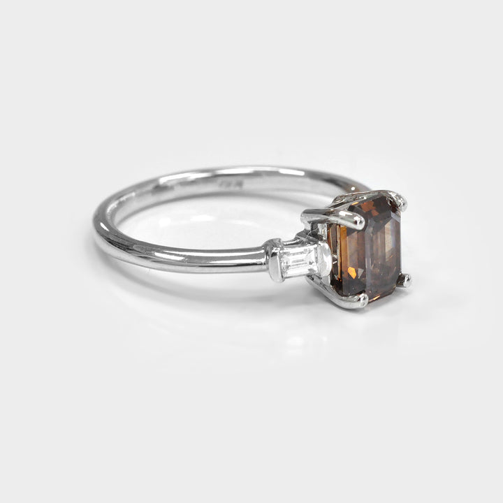 Classic 3 Stones Emerald Cut &amp; Baguettes Engagement Ring