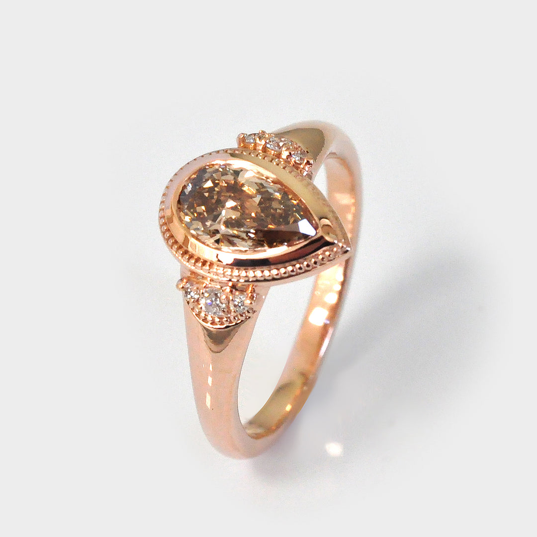 14k Rose Gold Pear Shape Engagement Diamonds Ring