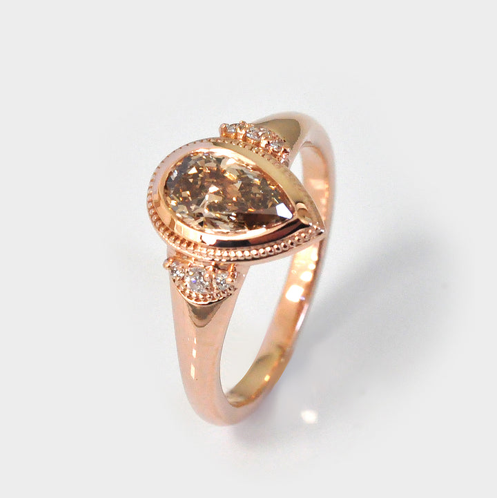 14k Rose Gold Pear Shape Engagement Diamonds Ring