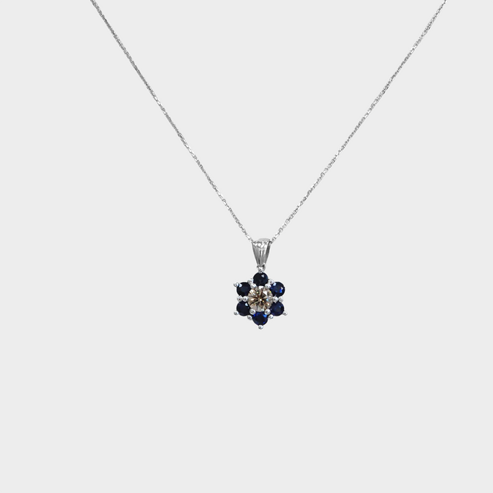 Fancy Brown Diamond and Blue Sapphires Star Pendant Necklace.