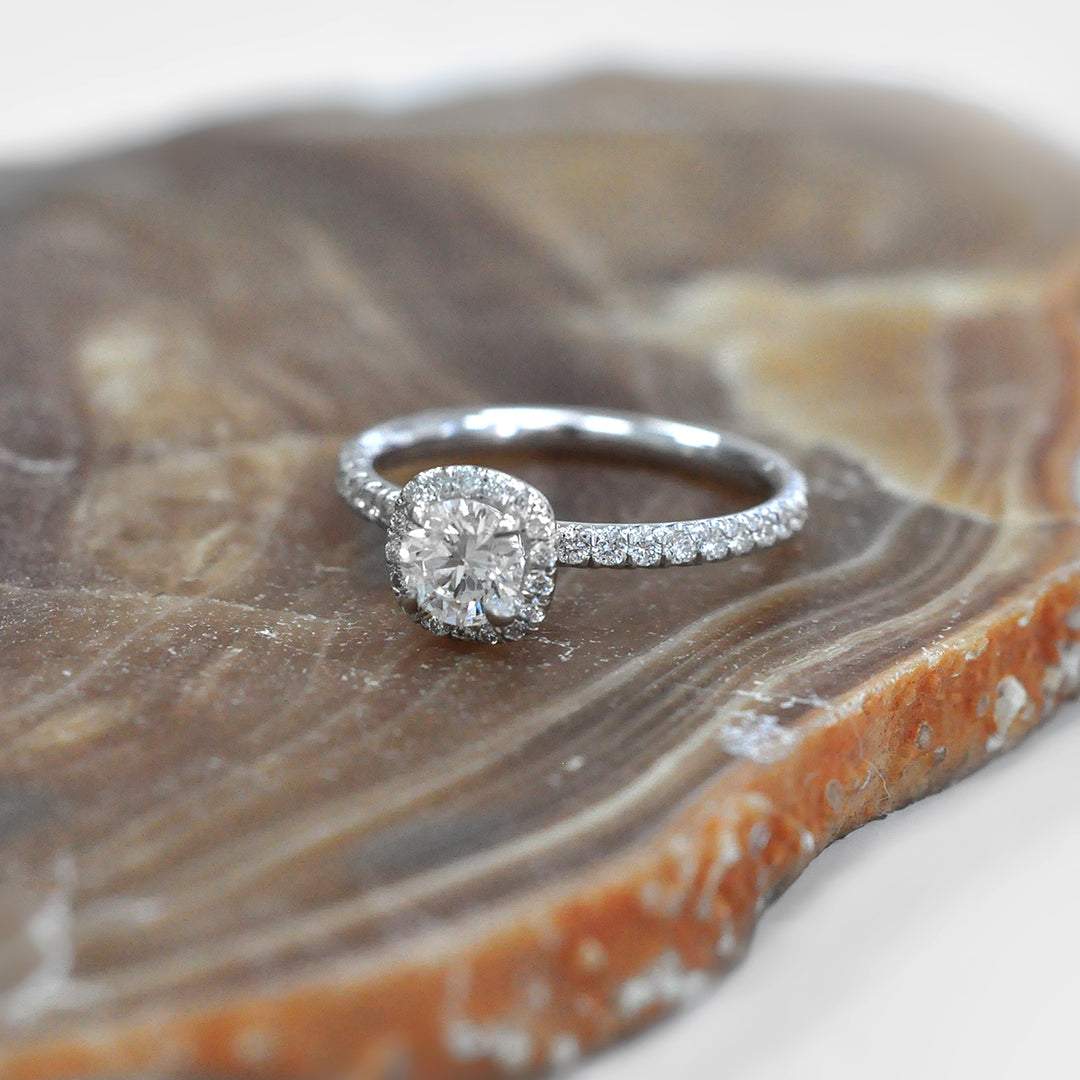 White Round Diamond Halo Ring in 14K White Gold