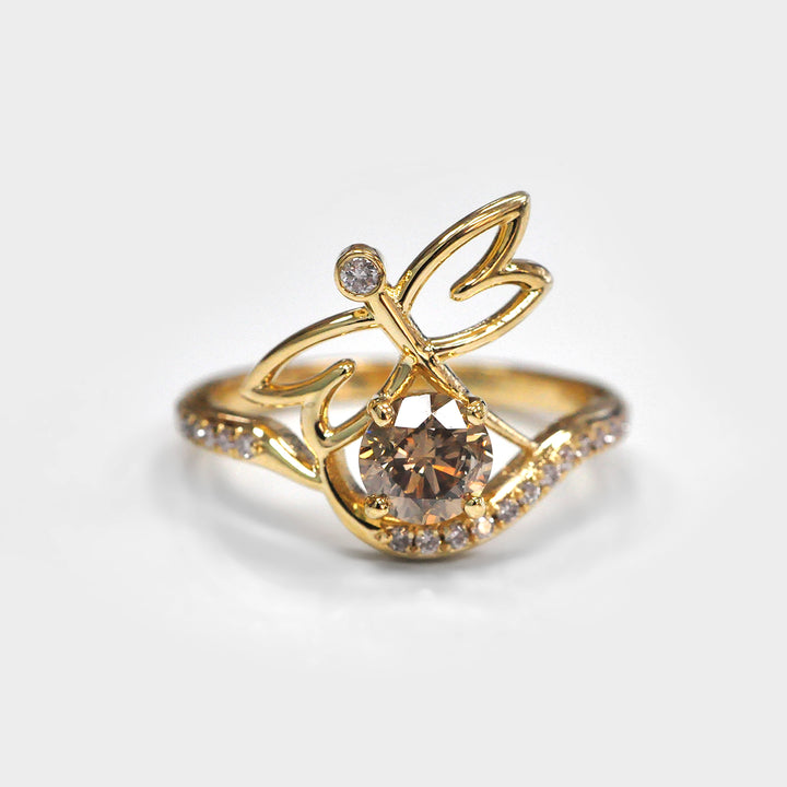 14K Yellow Gold Dragon Fly Ring with Diamonds
