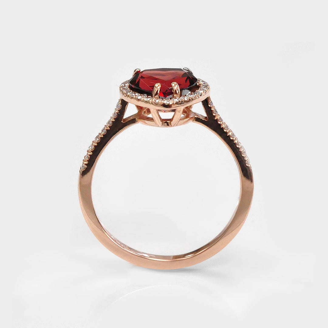 Heart Shape Garnet &amp; Diamonds Halo Ring