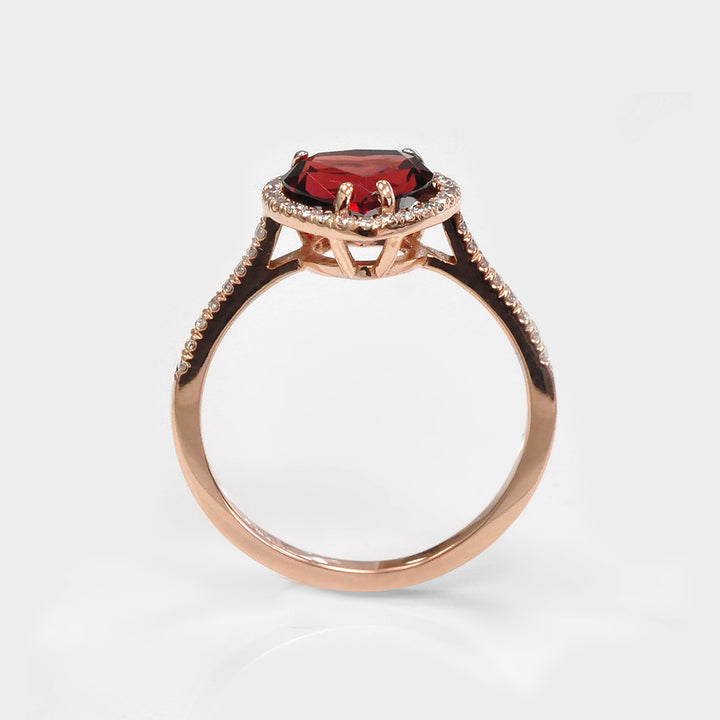 Heart Shape Garnet &amp; Diamonds Halo Ring