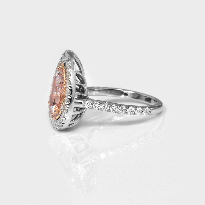 Pear Shape Fancy Pink Diamond Double Halo Ring