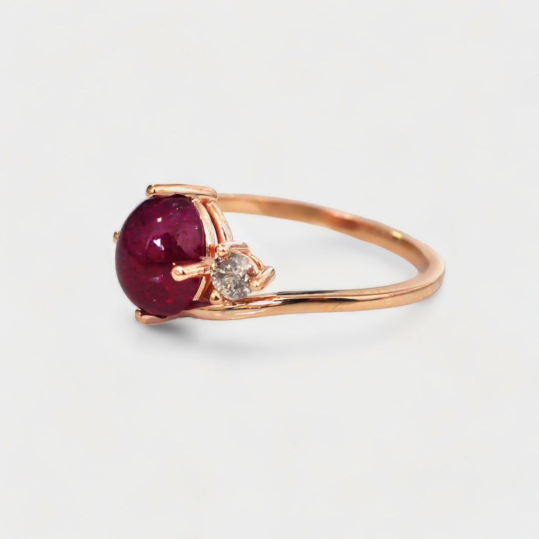 Cabochon Ruby and Side Diamonds Ring in Rose Gold