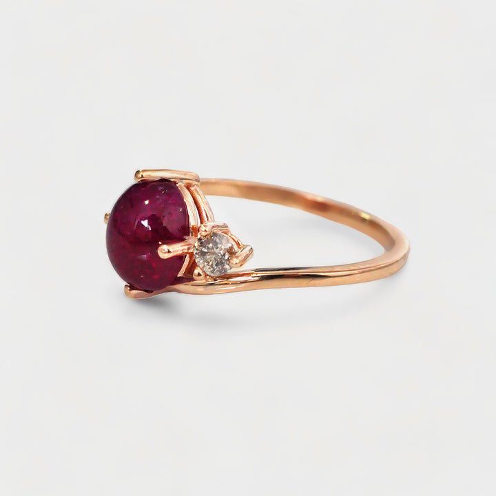 Cabochon Ruby and Side Diamonds Ring in Rose Gold