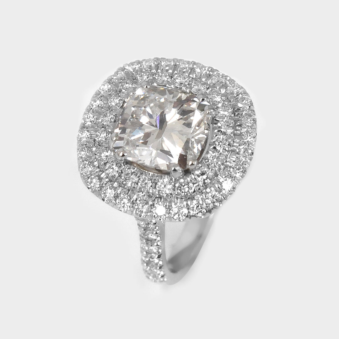 Big Diamond Double Halo Ring in 18k White Gold
