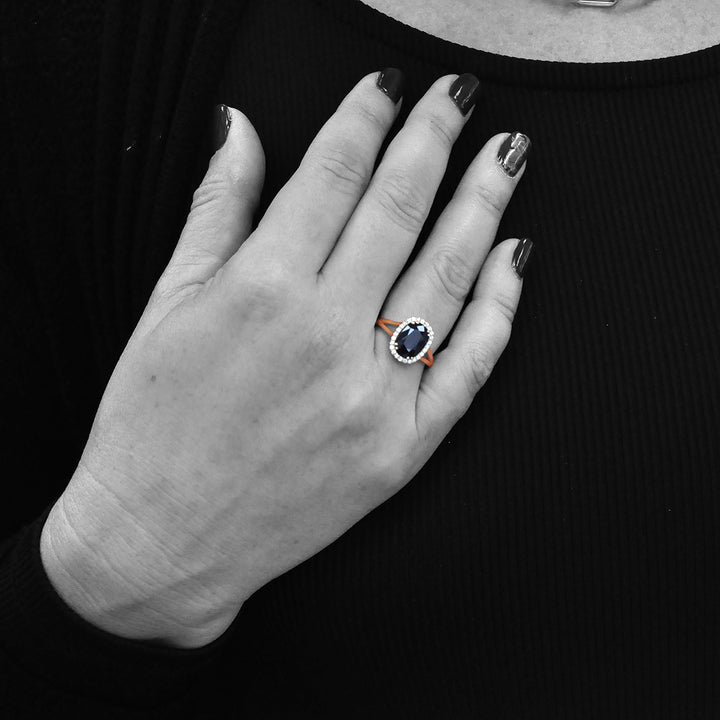 Black Sapphire Halo Diamonds Ring
