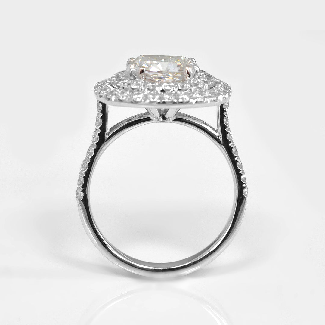 Big Diamond Double Halo Ring in 18k White Gold