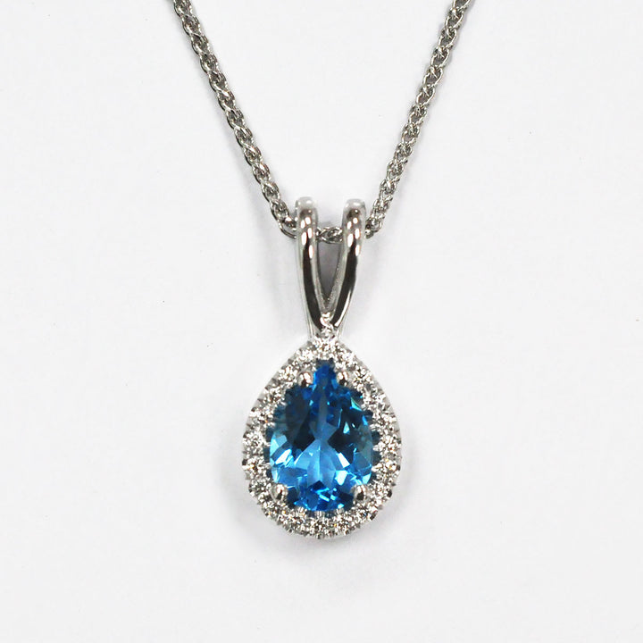 Pear Shape Blue Topaz and Diamonds Pendant