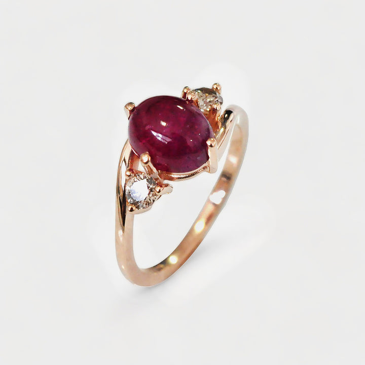 Cabochon Ruby and Side Diamonds Ring in Rose Gold