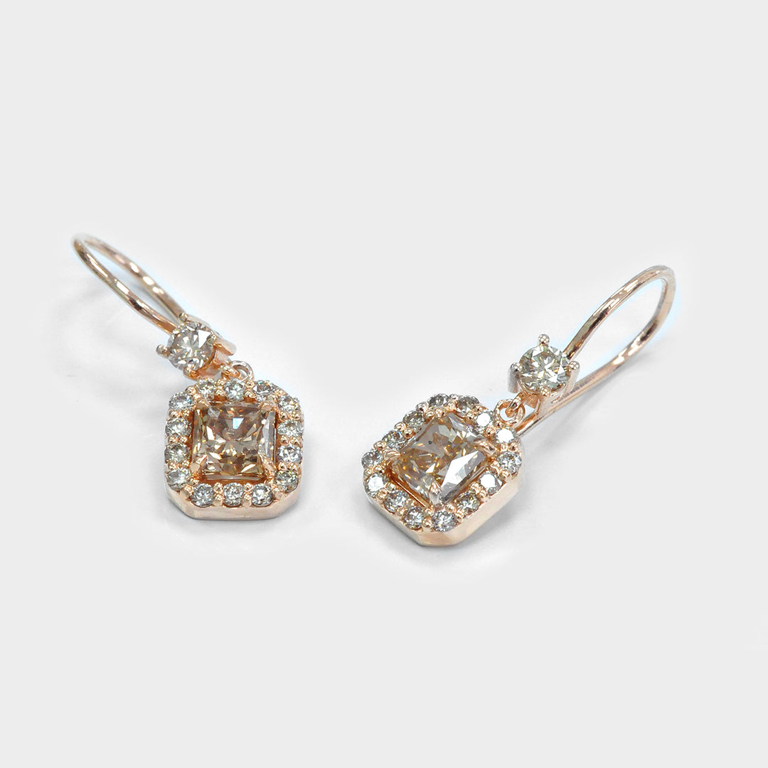 Rose Gold wire hook dangling Diamonds Earrings
