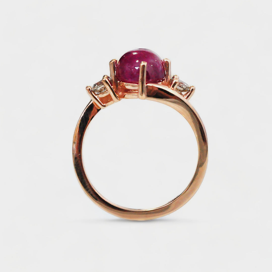 Cabochon Ruby and Side Diamonds Ring in Rose Gold
