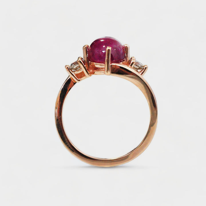 Cabochon Ruby and Side Diamonds Ring in Rose Gold