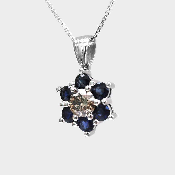 Fancy Brown Diamond and Blue Sapphires Star Pendant Necklace.