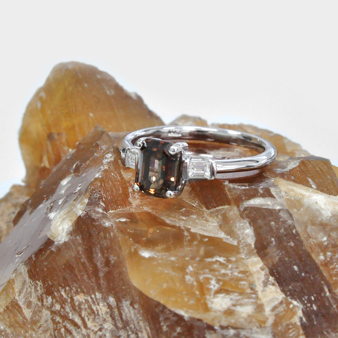 Classic 3 Stones Emerald Cut &amp; Baguettes Engagement Ring