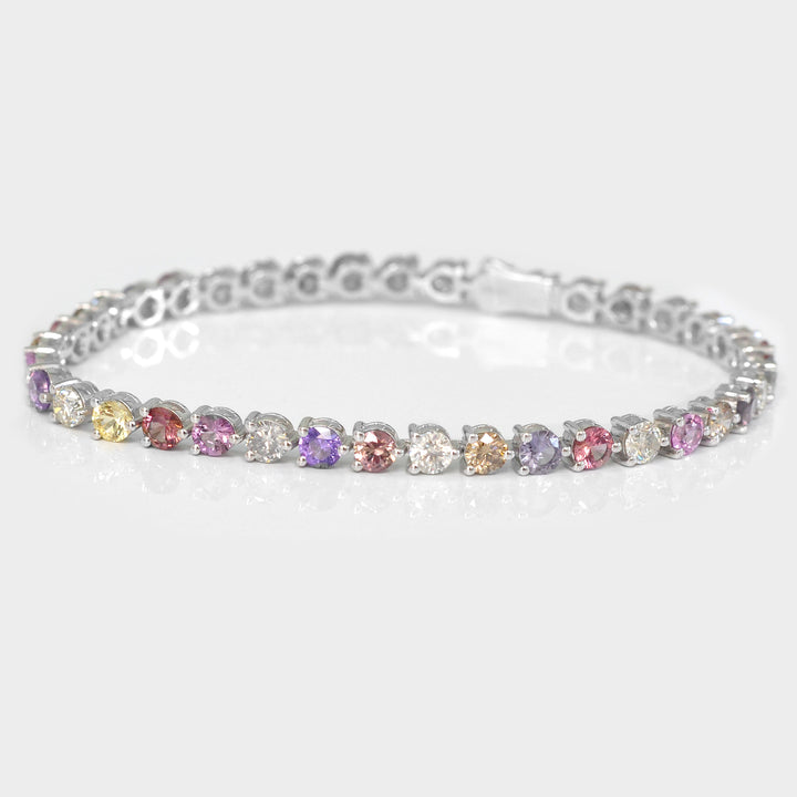 Round Shape Fancy Sapphire 3 prongs setting Tennis Bracelet