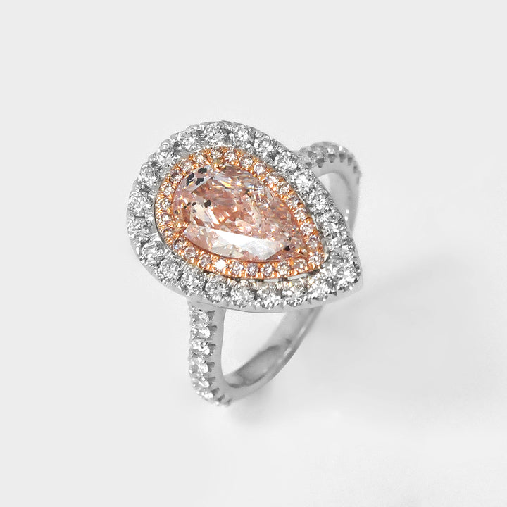 Pear Shape Fancy Pink Diamond Double Halo Ring