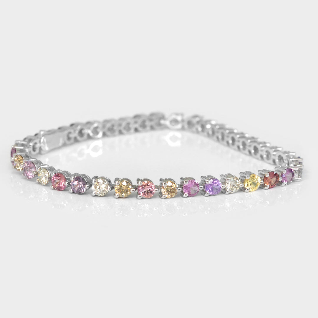 Round Shape Fancy Sapphire 3 prongs setting Tennis Bracelet