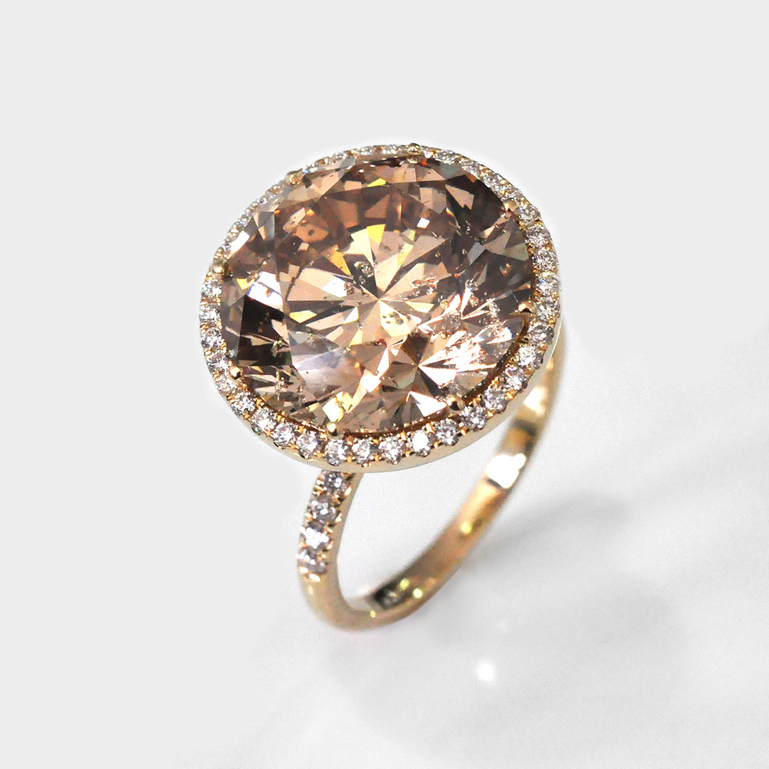 10 carat Fancy Brown Diamond Halo Ring and Side Diamonds