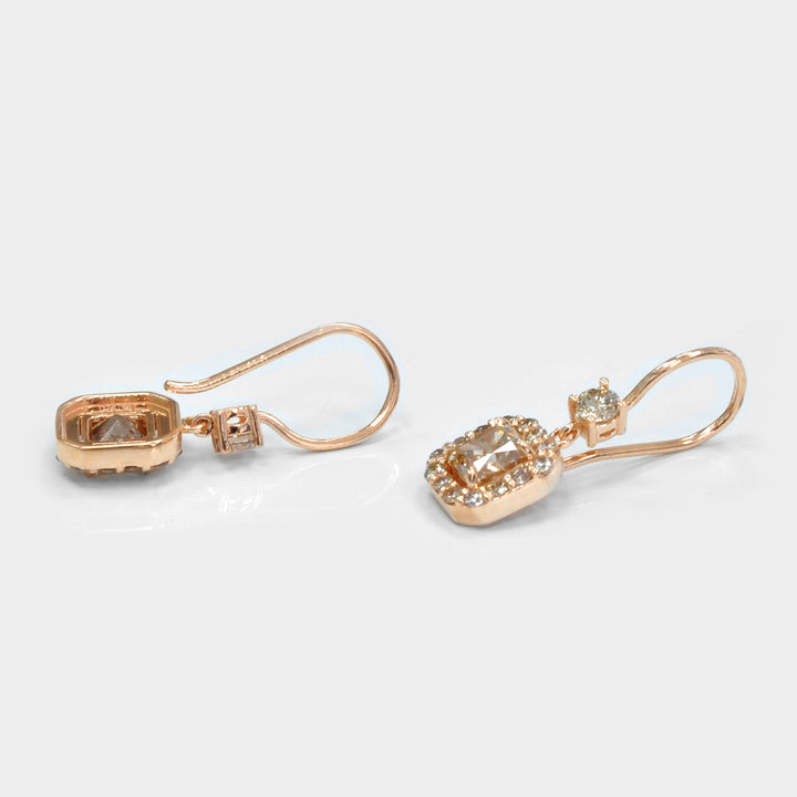 Rose Gold wire hook dangling Diamonds Earrings