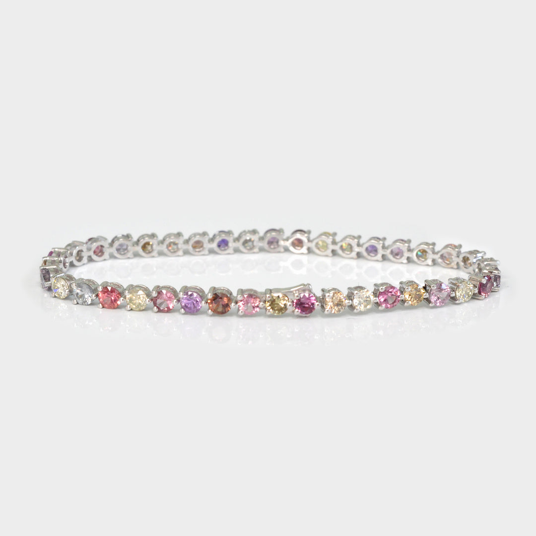 Round Shape Fancy Sapphire 3 prongs setting Tennis Bracelet