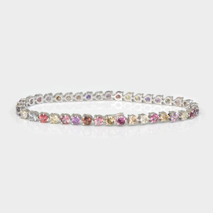 Round Shape Fancy Sapphire 3 prongs setting Tennis Bracelet