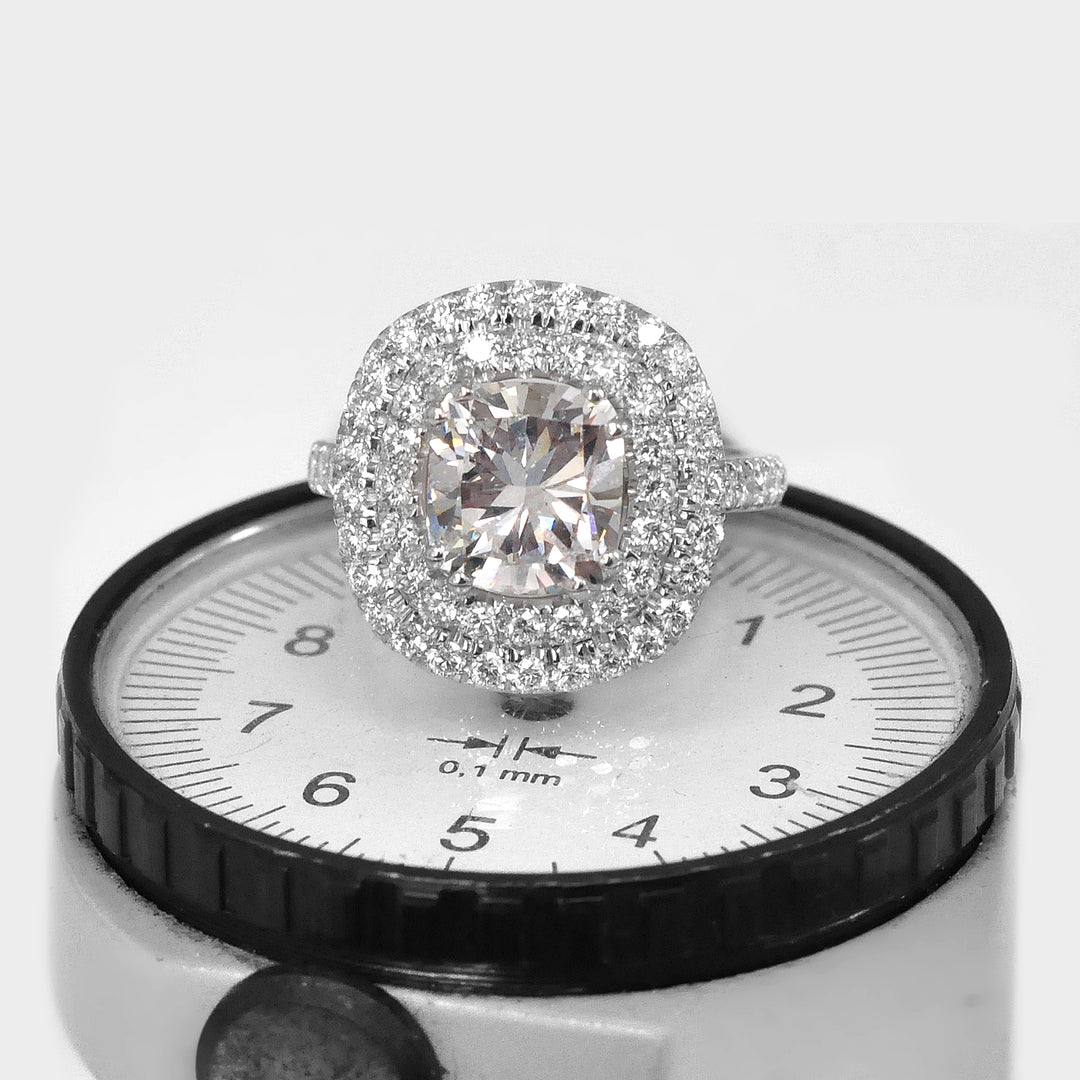 Big Diamond Double Halo Ring in 18k White Gold