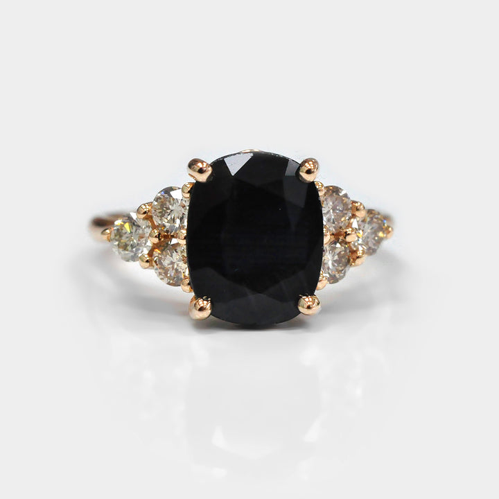 Black Sapphire and Six Diamonds Ring in Rose Gold