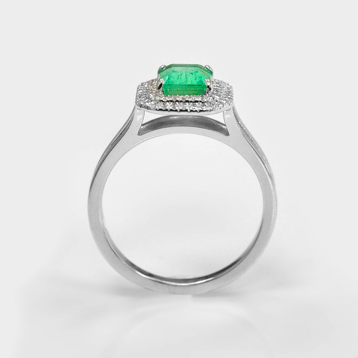 Double Halo Green Emerald &amp; Diamonds Ring