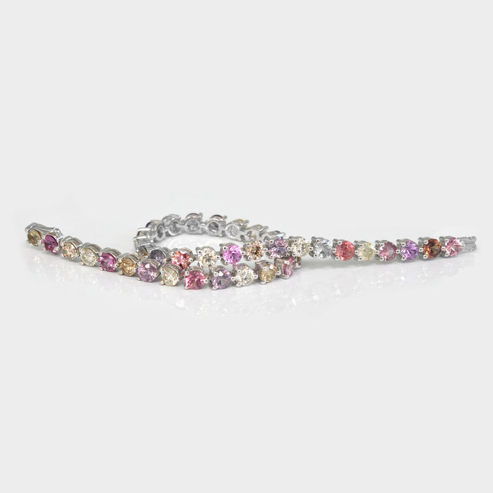Round Shape Fancy Sapphire 3 prongs setting Tennis Bracelet