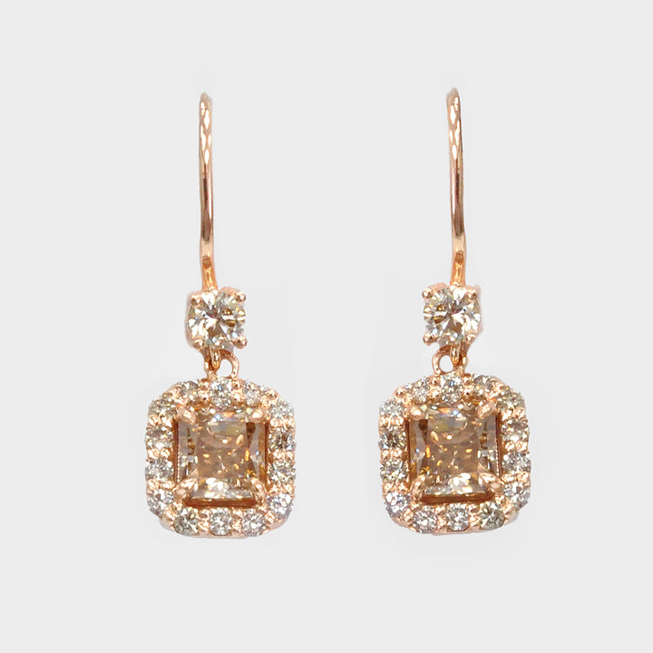 Rose Gold wire hook dangling Diamonds Earrings