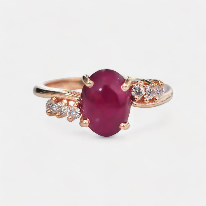 Cabochon Ruby and 6 Side Diamonds Ring in Rose Gold