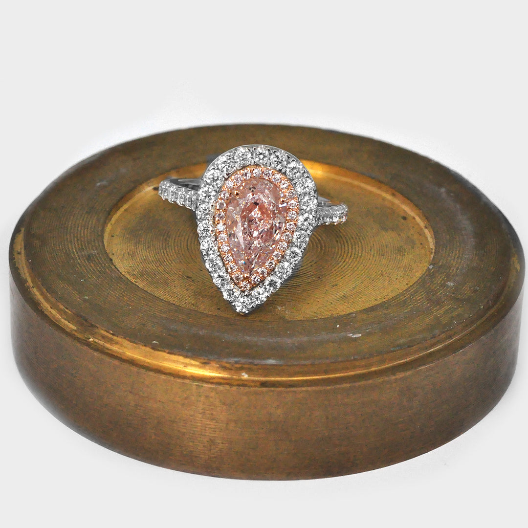 Pear Shape Fancy Pink Diamond Double Halo Ring