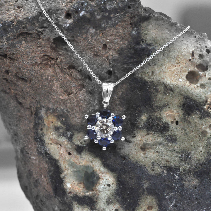 Fancy Brown Diamond and Blue Sapphires Star Pendant Necklace.