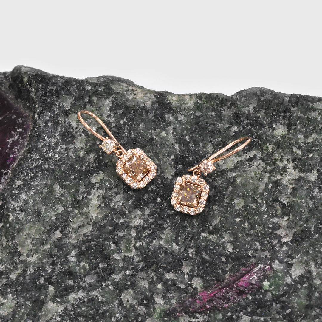 Rose Gold wire hook dangling Diamonds Earrings